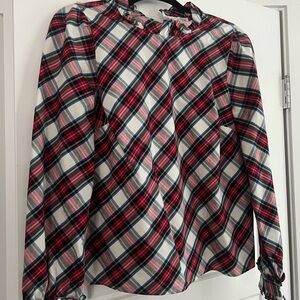 J. Crew Multicolor Plaid Ruffle Blouse